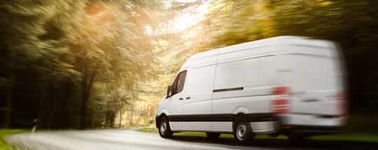 Van Driving Through Woods